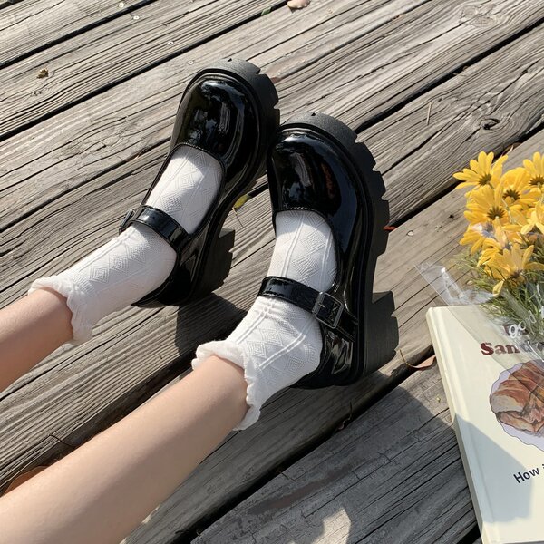 Japanese demi-season Mary Jane shoes platform with a strap English…
