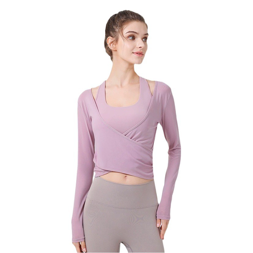Новый топ для йоги с длинными рукавами женский сетчатый пряжа дышащий пилатес спортивный бег костюм для йоги костюм блузка для фитнеса