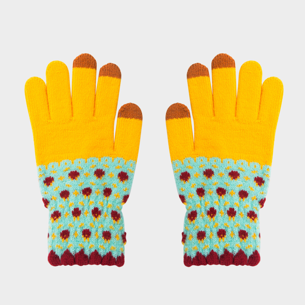 60g Weight Cotton Material Solid Color Pattern Unisex Gender Grey, Pink, Green, Yellow Color One Size Size Gloves Female Winter Fleece-lined Warm-keeping And Cold-proof Touch Screen Gloves Cute Fashion Net Red Wind Student Five Finger Riding Gloves 8