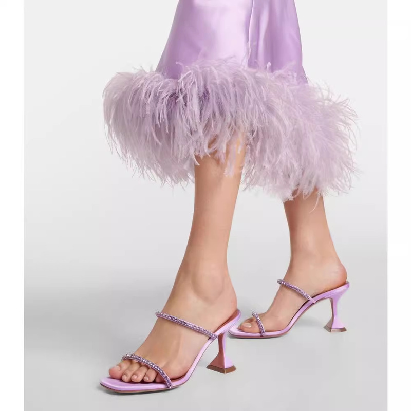 2026 New Foreign Trade Style Square-Toe High-Heeled Sandals with Crystal Rhinestones and Stunning Wine Glass Heels, Large Size Women's Sandals