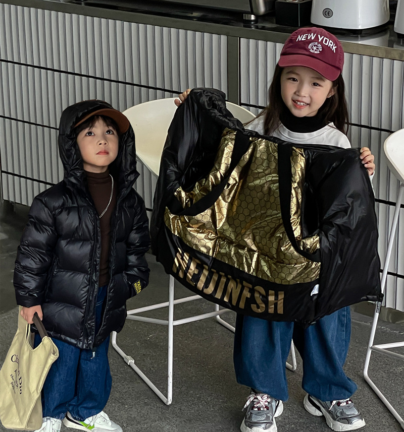 Giacca corta e spessa in oro nero per bambini, giacca con cinturino in piumino d'anatra bianco vulcano piccolo per ragazzi e ragazze,_voghion.com