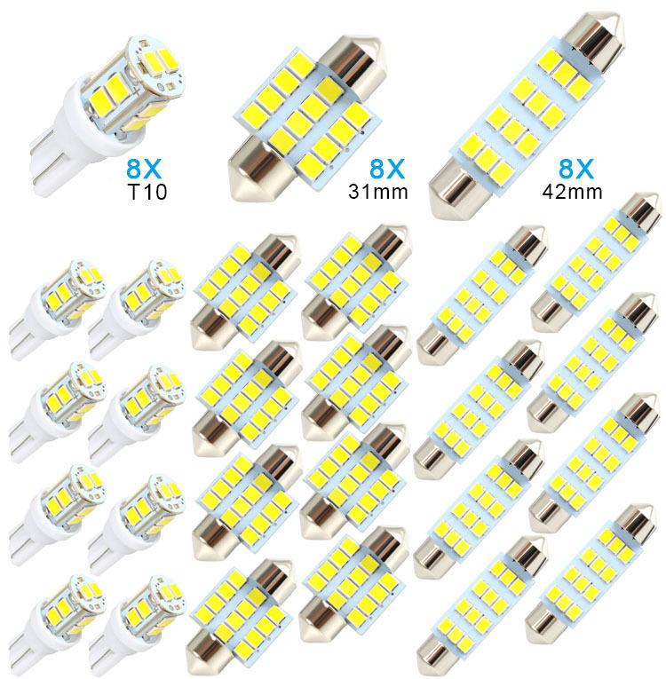 車のledの組合せのセット24pcs t10の幅ライトの2つの先端の読書灯のナンバープレートライトの室内のドアライト|undefined
