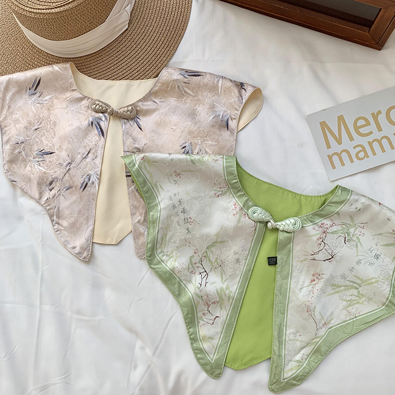 Collar falso para niños collar falso de hoja de loto impresión serie de estilo antiguo de doble cara decoración de cierre de hombro de nube pequeño chal