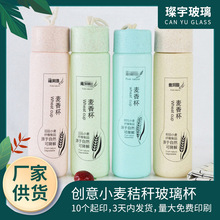 创意小麦秸秆玻璃麦香杯家用正品logo印花直身杯玻璃水杯子批发