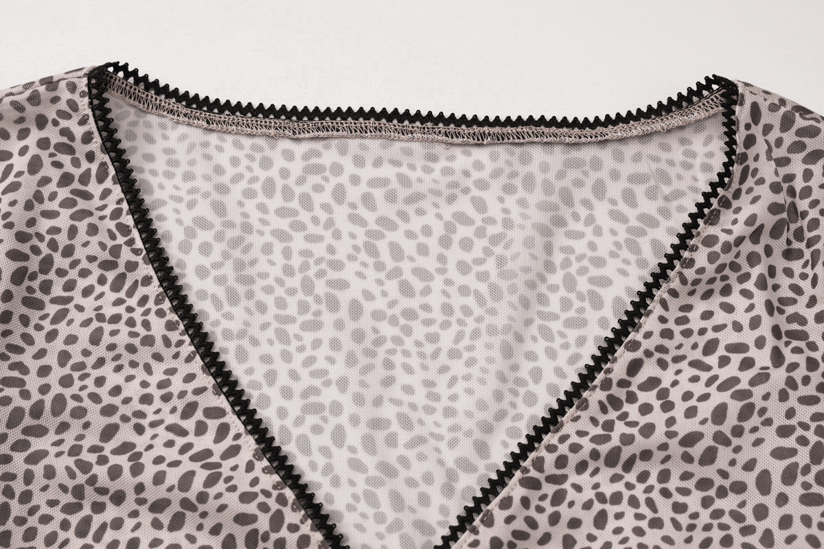 Women Summer Leopard Print Printed Sexy V neck Cardigan Strap Long Sleeved T shirt Miniskirt Set