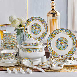 陶瓷碗碟套装中式家用骨瓷碗盘景德镇陶瓷餐具套装礼品工厂批发