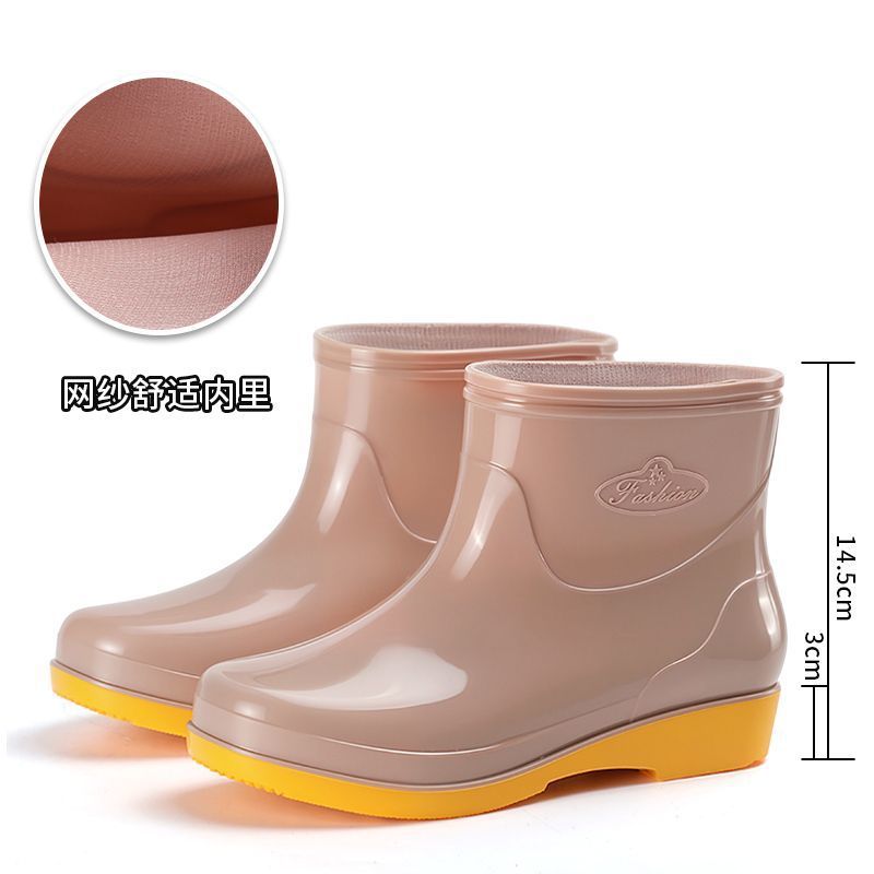Cuatro estaciones zapatos de lluvia de cañón corto para mujeres zapatos de lluvia calientes para adultos con veludo impermeable antiderrapante cocina de moda zapatos de agua botas de agua al por mayor image 7