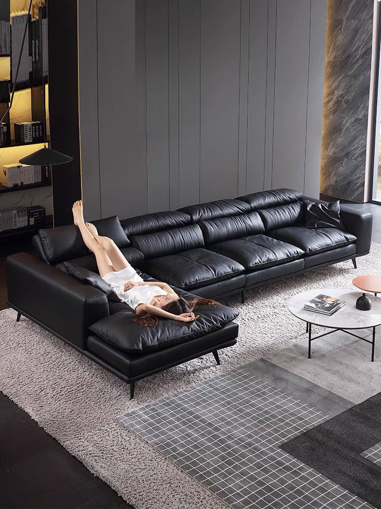 科技布沙发轻奢客厅羽绒现代简约埃神慵懒风布艺意式极简黑色沙发