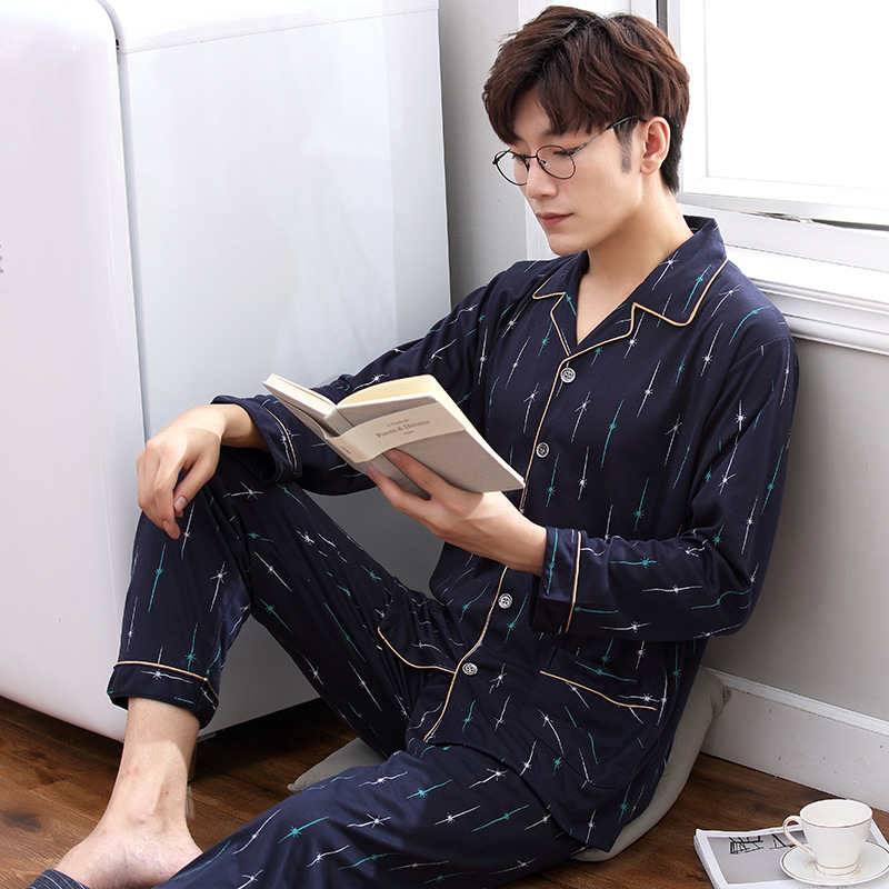 Pijamas de los hombres de manga larga de algodón de primavera y otoño delgada más el tamaño de prendas de vestir exteriores de los hombres pijamas de invierno homewear