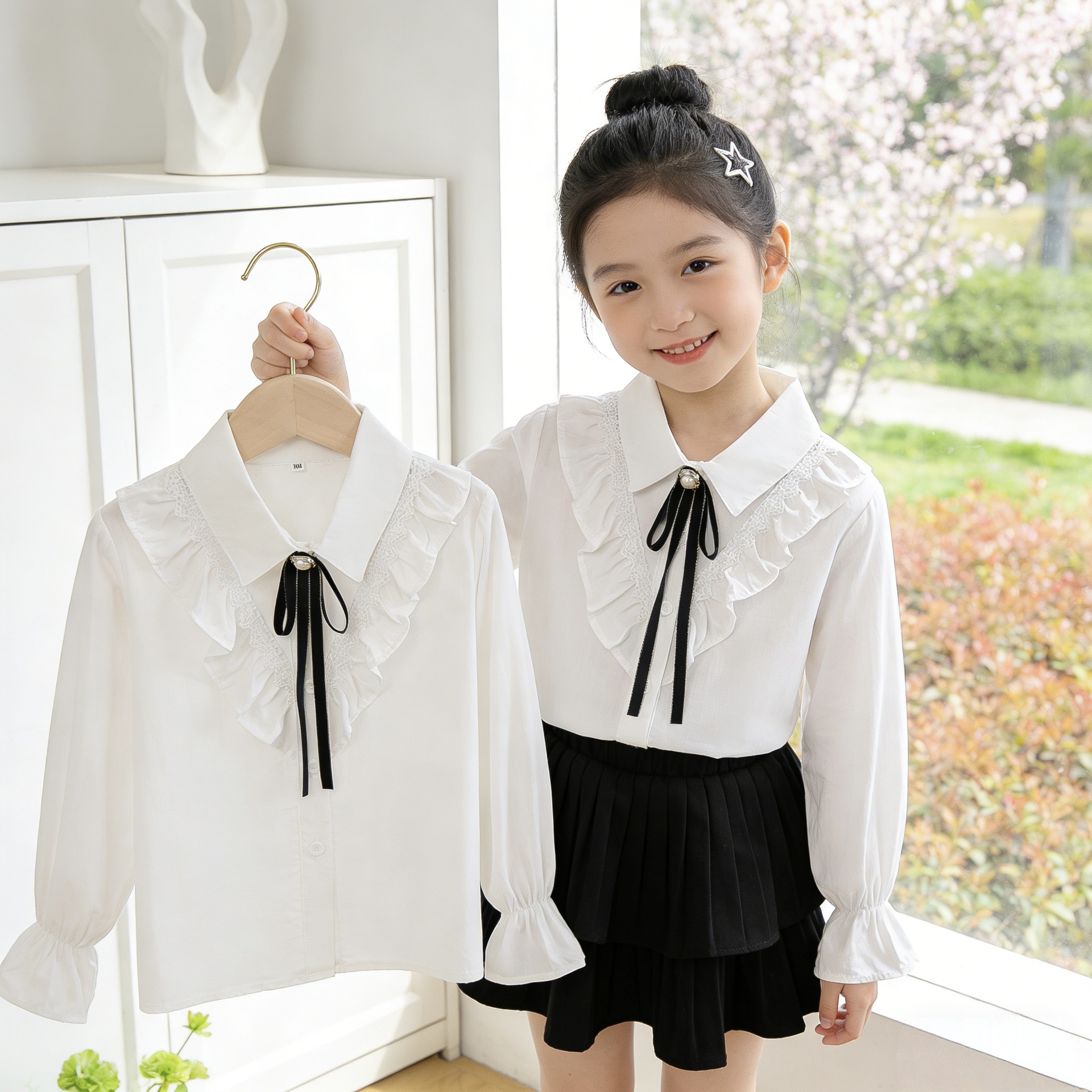 Cotton base children's long-sleeve with bow