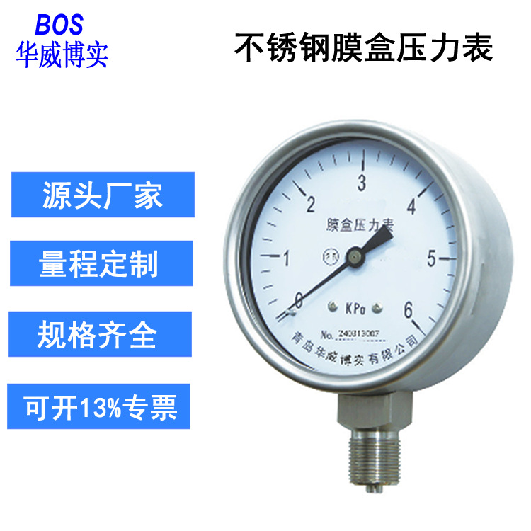 不锈钢膜盒压力表YBE-60 YBE-100 YBE-150,青岛华威博实生产