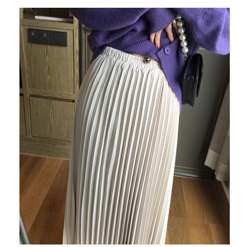 Kuragu wood solid color elasticated waist pleated skirt Korean version 2023 spring slim fashion long skirt 5050