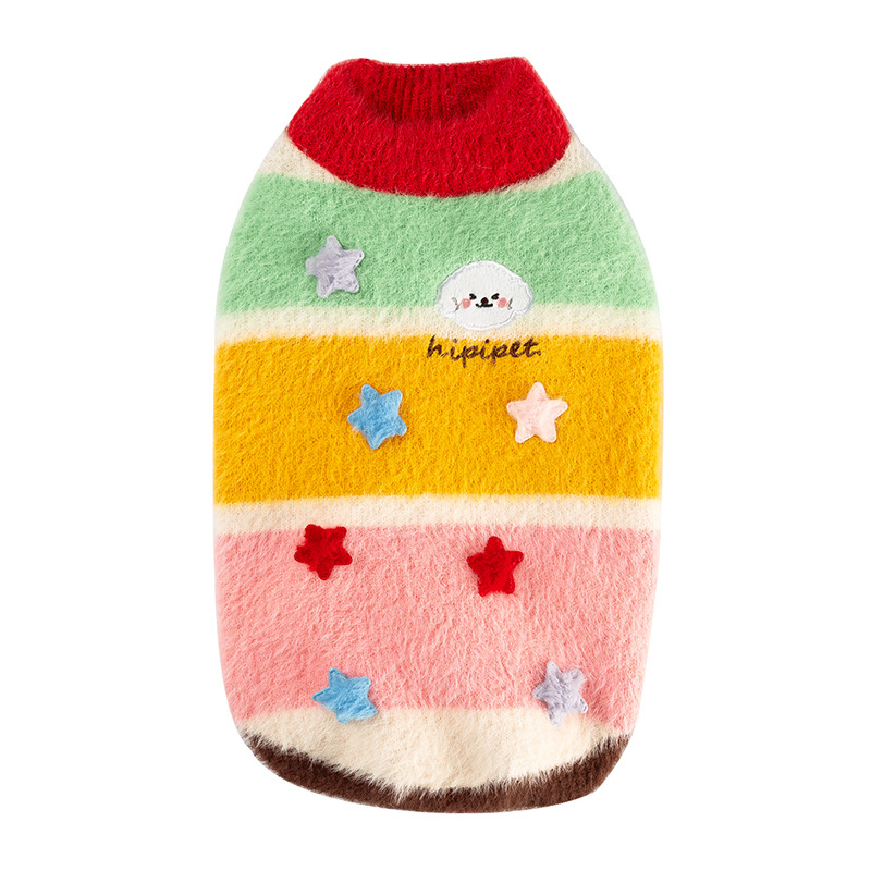 Otoño y invierno nuevo estilo de dibujos animados estrella rayas padres-hijo ropa de terciopelo cálida ropa para el hogar ropa de mascotas perros gatos ropa humana
