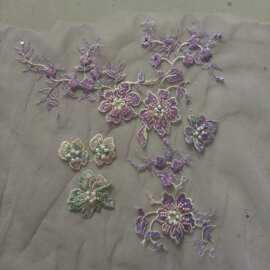 立体刺绣多色绣花钉珠烫钻礼服舞蹈服纱裙服装辅料diy 布贴蕾丝