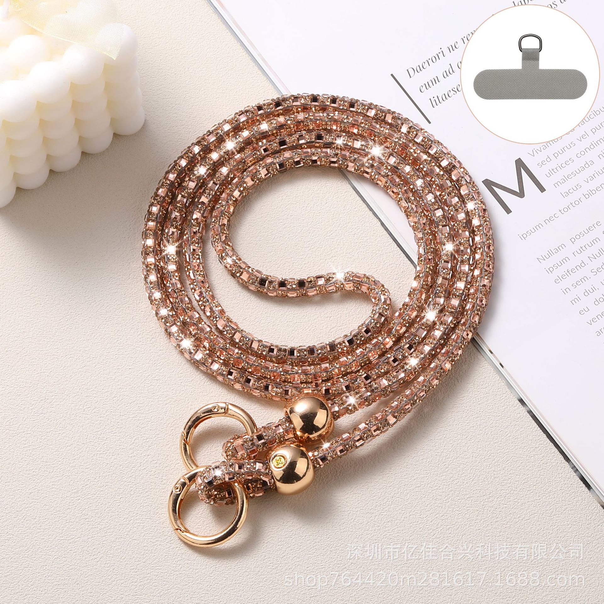 Rhinestone de lujo cuentas redondas de cristal cordón de mano cordón de teléfono móvil mensajero largo cadena colgante de teléfono móvil bolso colgante de hombro