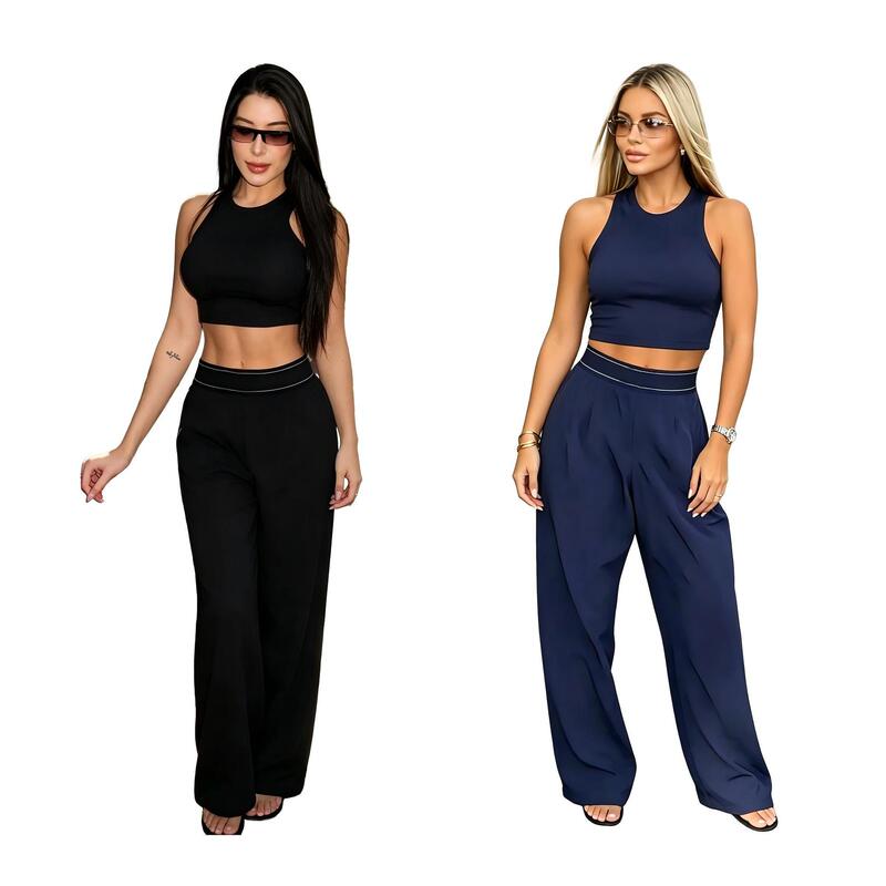 Fashionable High-End Sleeveless Vest and Wide-Leg Pants Set, Casual Commuting and Sports Two-Piece Set Q6402 Fashionable High-End Sleeveless Vest and Wide-Leg Pants Set, Casual Commuting and Sports Two-Piece Set Q6402