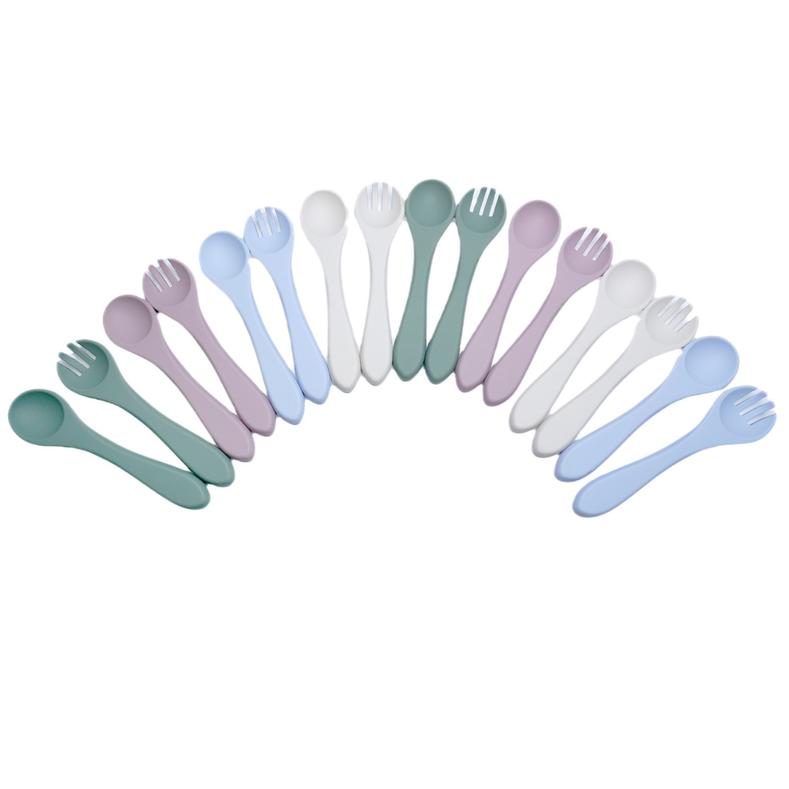 Inventario de alimentos para bebés cucharas de grado alimenticio para bebés aprenden a comer todo el cucharón de silicona dibujos animados color sólido cucharas suaves al por mayor