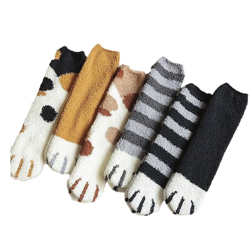 Plush socks women's autumn and winter coral fleece stockings thickened warm floor socks cat claw cute home sleep women's socks