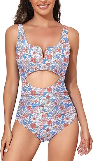 2023 traje de baño de una pieza de vientre de Amazon traje de baño de cintura alta hueco para mujer slim fit image 13