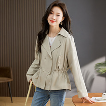 2025年春季上新气质时尚干练西装领收腰显瘦纯色短款风衣外套