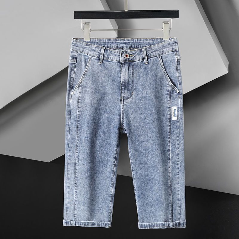 Denim Cropped Pants Men's Summer Thin Loose Straight Casual Shorts Korean Style Fashionable All-Match Medium Pants