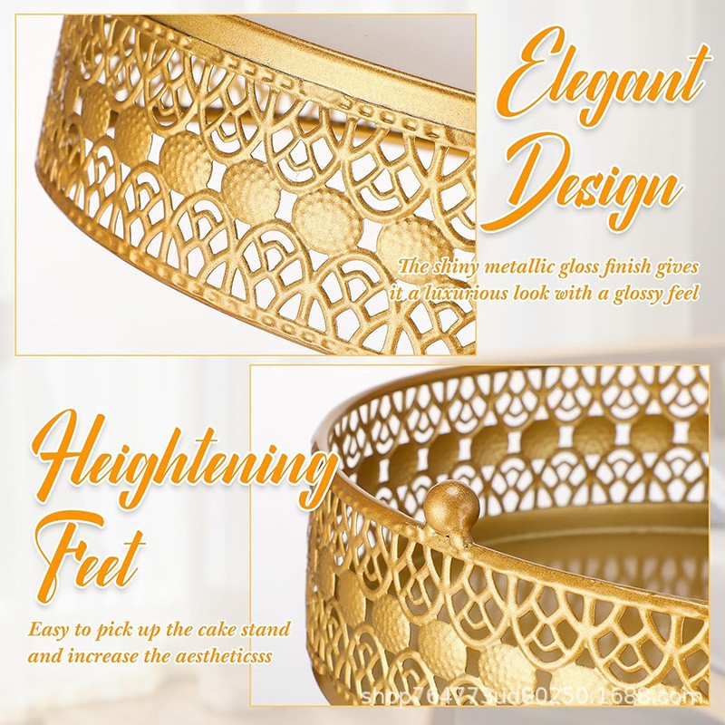 Platos de pastel de oro, props de fotografía de alimentos, bodas europeas, estantes de pastel de hierro forjado, mesa de postres, platos de bocadillos creativos
