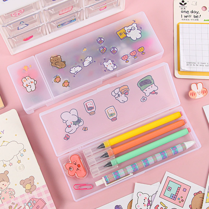 Matte Transparent Pencil Case, Universal PP Stationery Box, Double-Layer Options, 20×6.5×3 cm