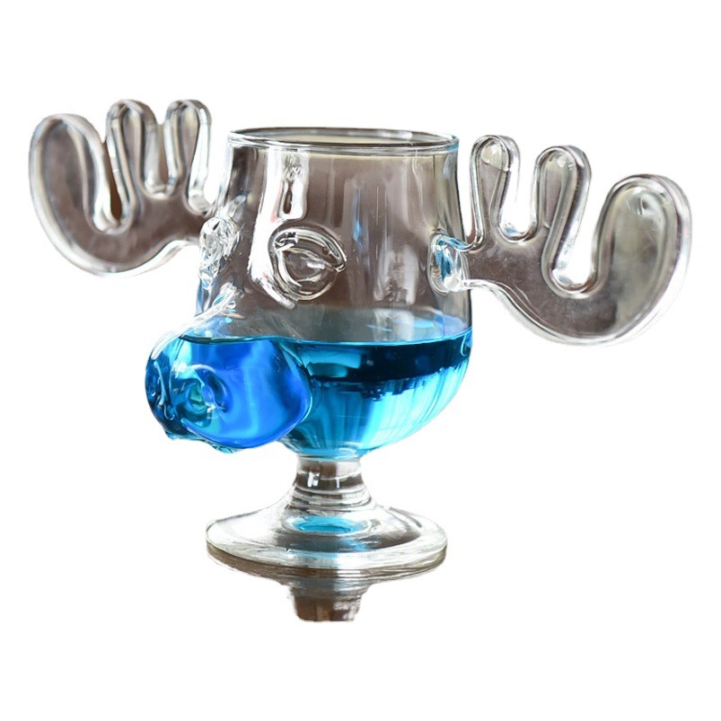 Fábrica al por mayor creativa borosilicato ELK taza de vidrio Reno Copa Antler copa de vino regalo de Navidad