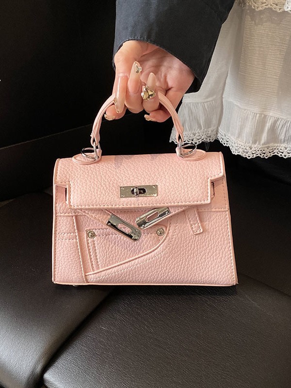 Bolso cuadrado pequeño Kelly portátil de moda de alta gama para mujer 2025 nuevo bolso de mensajero de un solo hombro con patrón de lichi de moda coreana