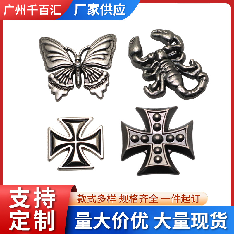 箱包皮带饰品配件复古潮流蝴蝶蝎子十字形状皮质颈链项圈配零件