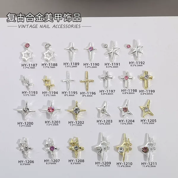 Cross-border Hot Sale Retro Four Mans Star Alloy Nail Art Jewelry Flash Buchelati Three-dimensional Star Nail Decoration Drill