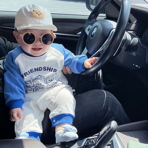 Cotton Baby Clothing Trendy Baby Bodysuit with Padded Sleeve Sweatshirt Style Teddy Bear Climbing Suit