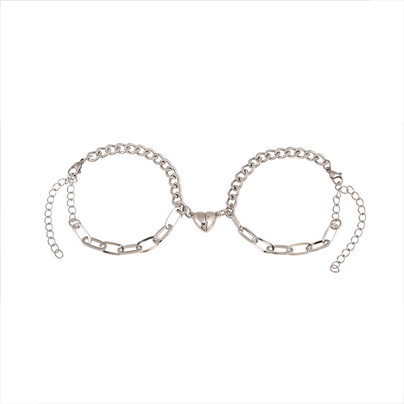 Couple Gender Simple Style Heart Shape Alloy Cuban Link Chain Curb Chain Paperclip Chain Chain & Link Bracelets Wholesale