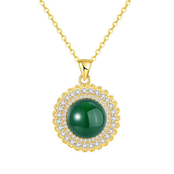 Ethnic retro organic agate pendant with zircon white jade
