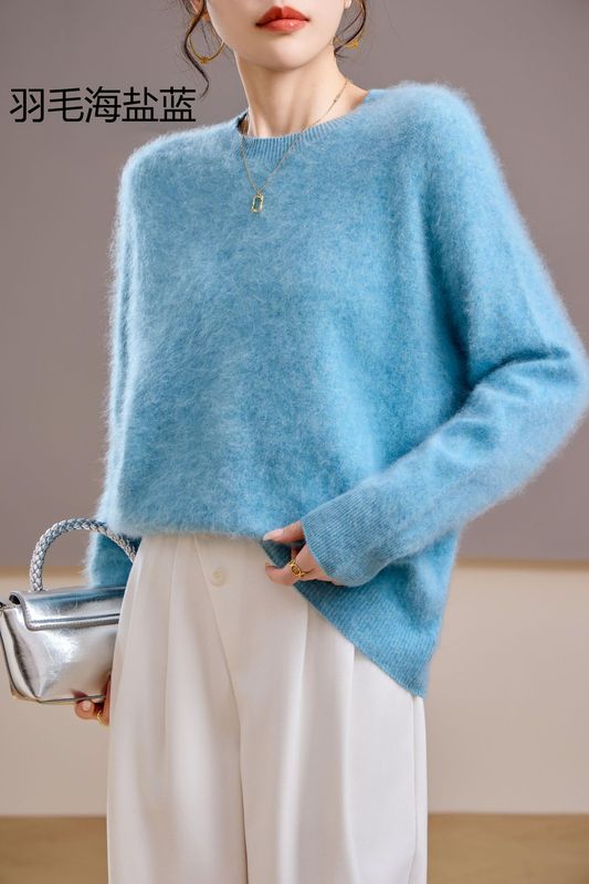 【起毛シリーズ】カシミヤ5% ウール95% ラウンドネック/Vネック シームレス起毛カシミヤセーター レディース セーター 25年新作|undefined