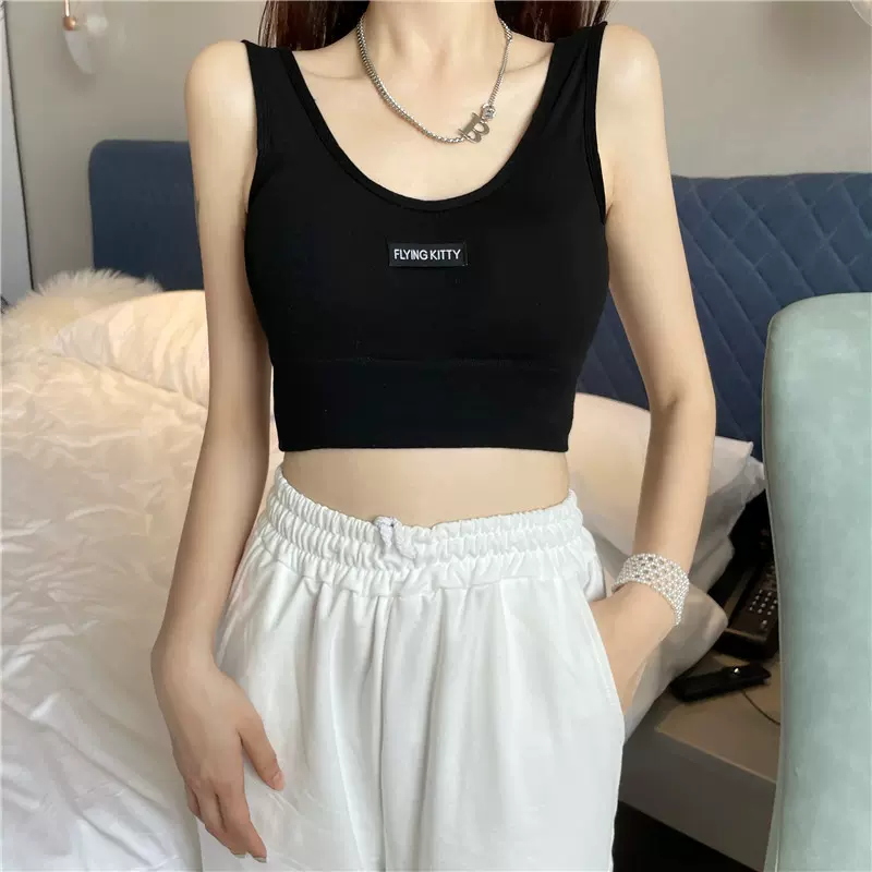 新款宽肩带运动背心裹胸夏款韩版修身显瘦内衣带胸垫短款女装外穿