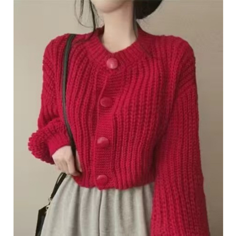 Color sólido simple abrigo de punto de viento abrigo suéter cardigan comercio exterior transfronterizo botón suelto camisa de punto de mujer