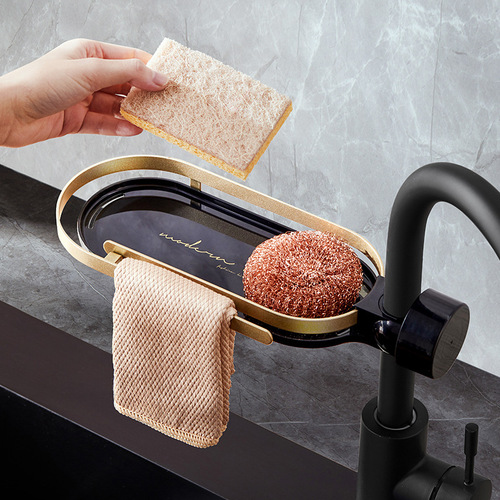 Self-designed light luxury faucet storage rack kitchen bathroom sink sponge rag drain rack storage rack