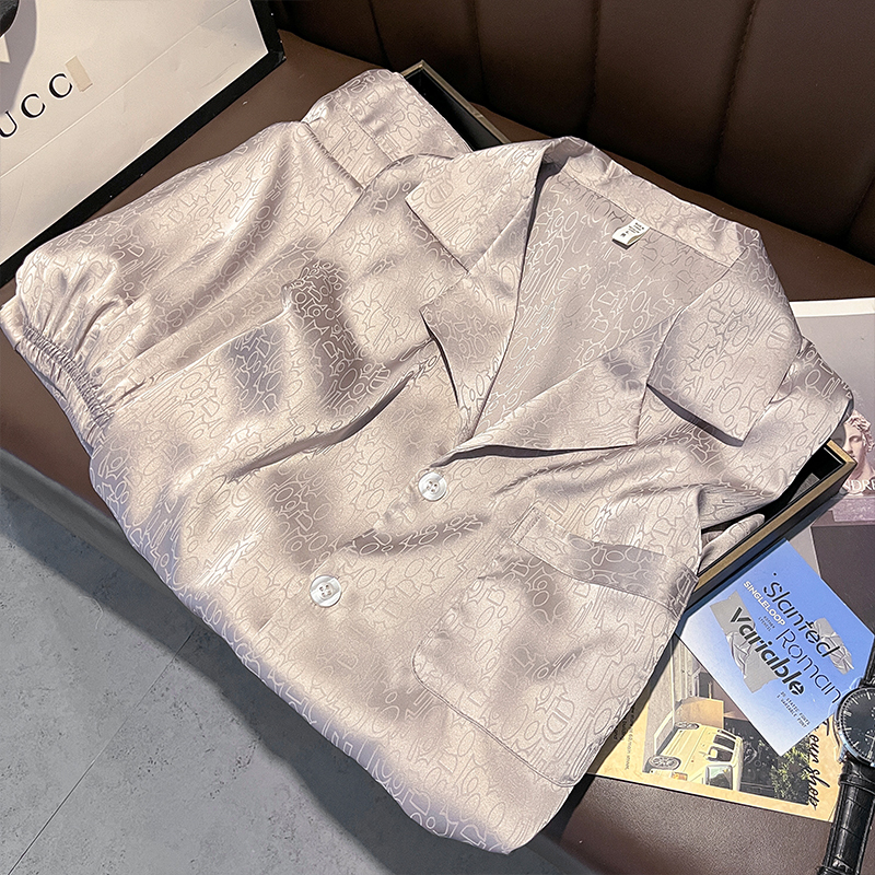 マルベリーシルクパジャマメンズツーピースシルク半袖ズボン夏ルーズ大きいサイズスーツ薄いシルクホーム服|undefined