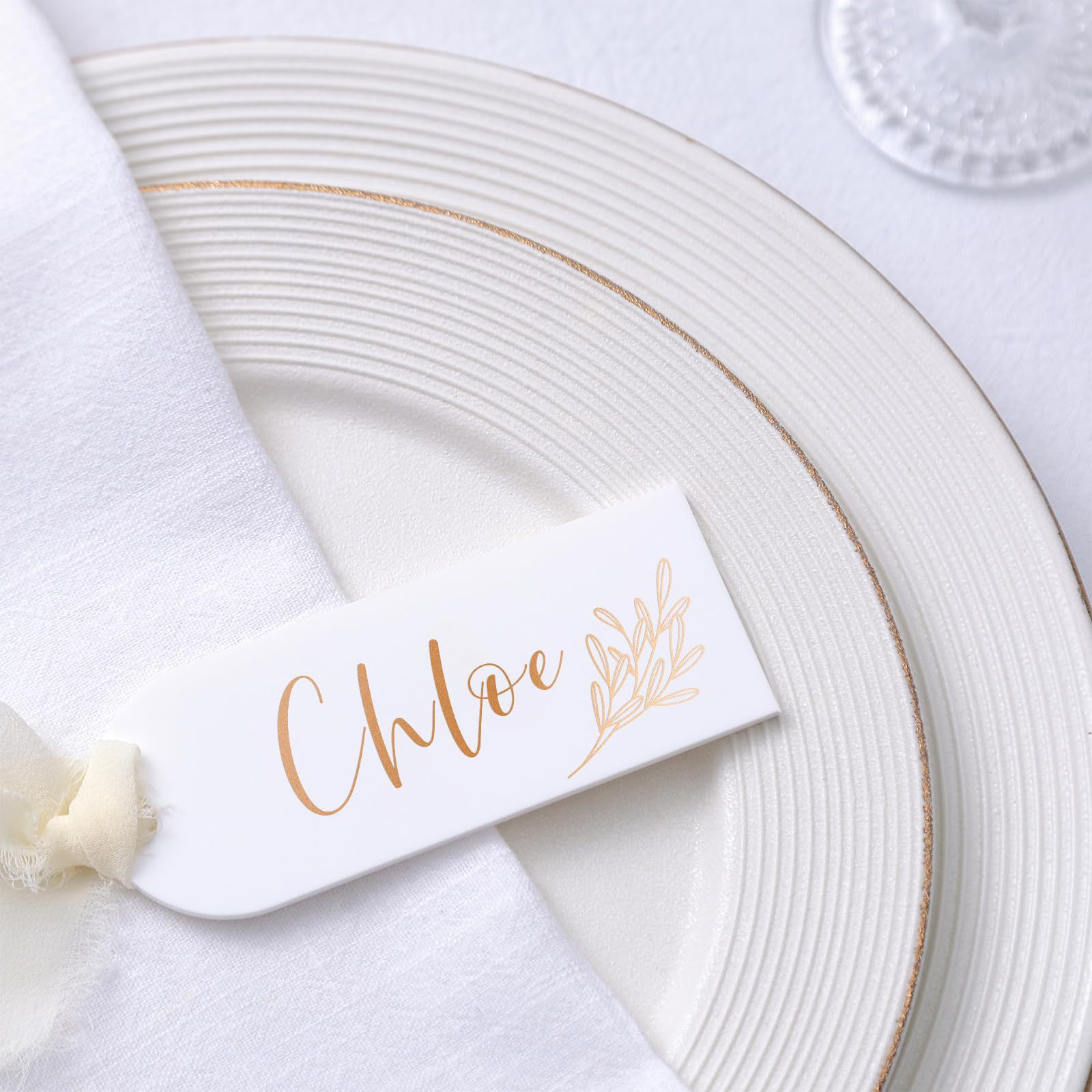 新款空白亚克力拱形带丝带婚礼座位标签派对名片预留座位标志白色