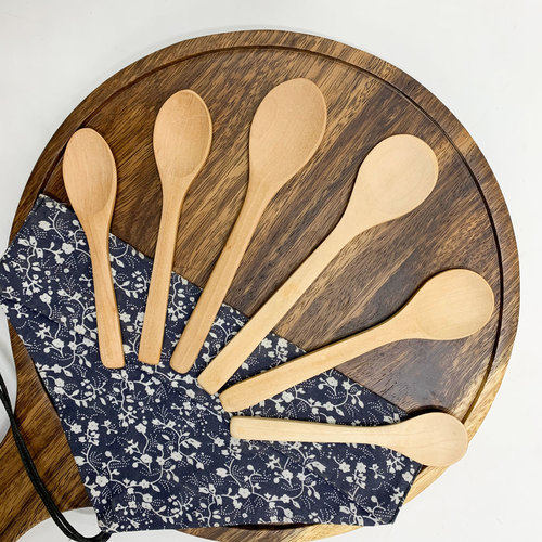 Hao Yuan Small Spoon Wholesale Japanese Style Children's Spoon Hand-Tied Cord Wood Spoon Fork Small Wooden Spoon with Logo Engraving