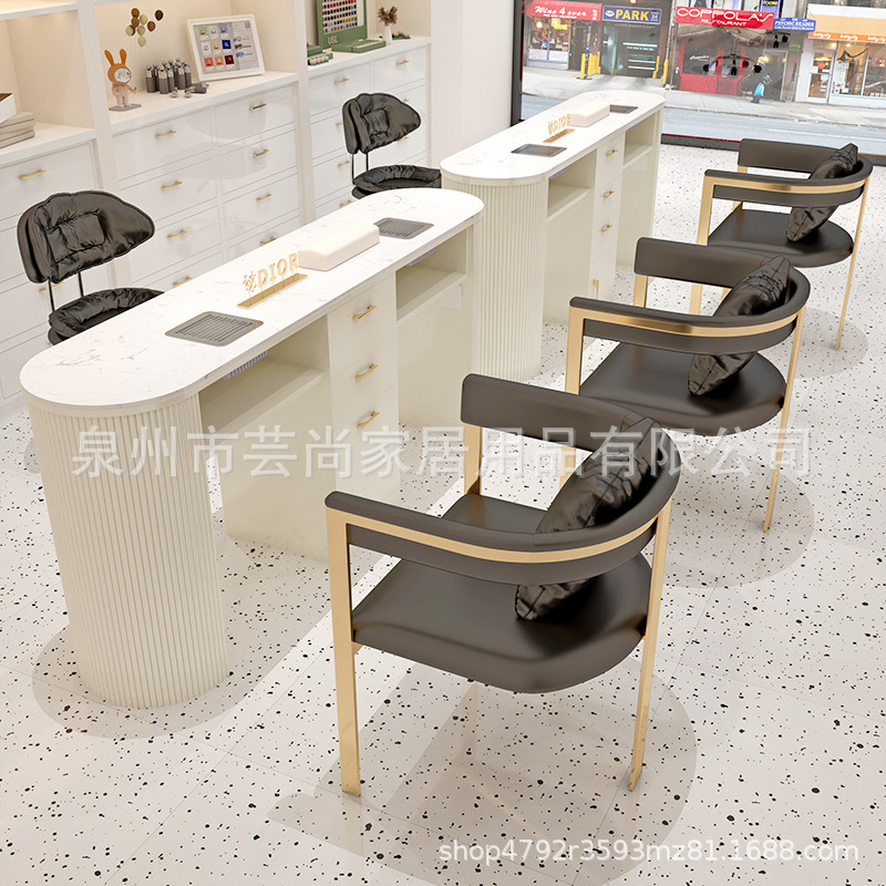 Nail salón red de lujo ligero mesa de manicuras para dos personas mesa de tabla de roca con aspirador nuevo conjunto de mesa y silla de manicuras