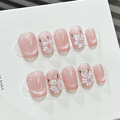 短款溫柔粉色櫻花春日小清新氛圍感美甲短款手工穿戴甲