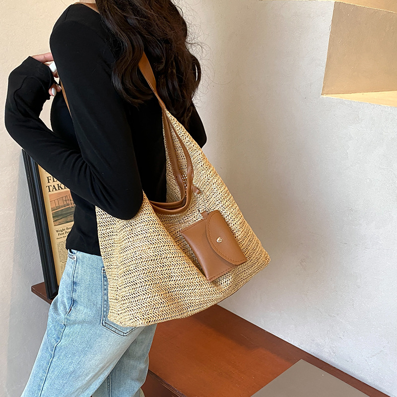 Bolsa de paja arco iris de gran capacidad de verano para mujeres 2024 nueva moda de viaje bolsa de hombro bolsa de mano bolsa de madre