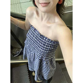 仅用于产品展示勿拍-韩系撞色格抹胸背心吊带女夏外穿甜辣妹娃娃