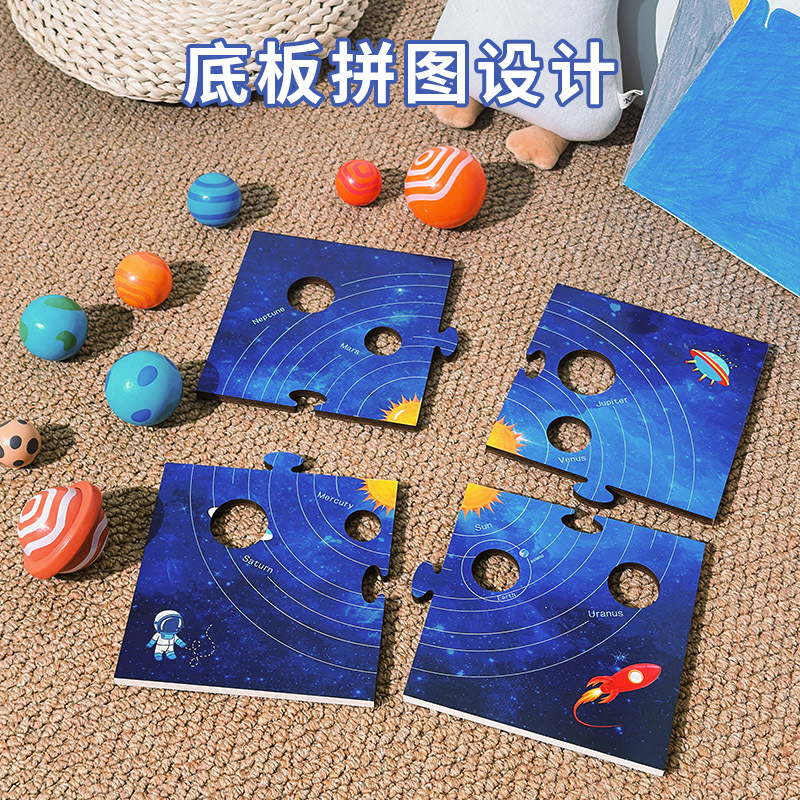 Puzzle de rompecabezas de ocho grandes planetas de madera para niños, universo cognitivo, sistema solar 3D, instrumento de enseñanza temprana Montessori, juguete