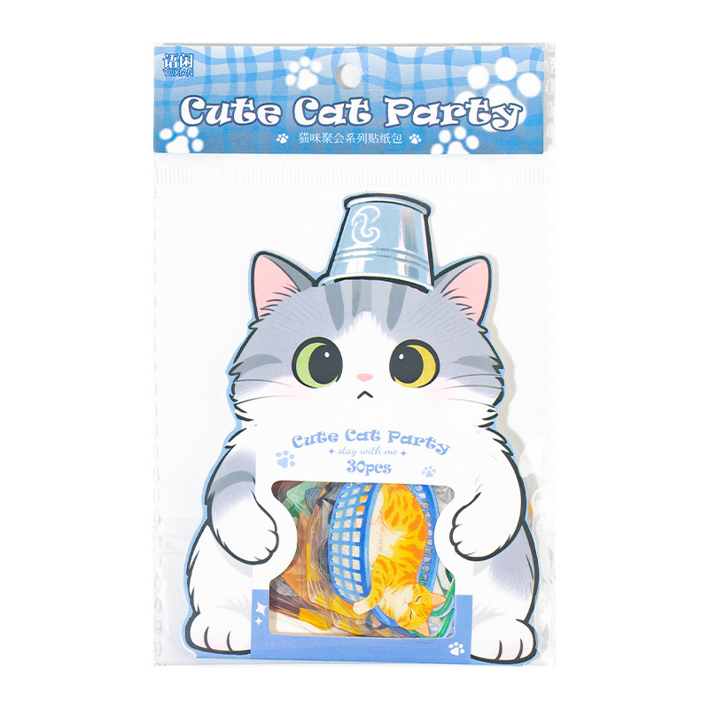 语闲pet贴纸包 猫咪聚会可爱萌宠图案百搭手帐造景手机壳装饰贴画|undefined