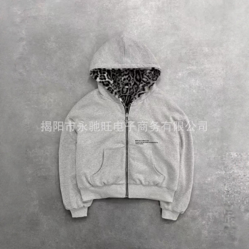 Cross-Border Trade 2026 Spring and Autumn Reversible Hooded Sweatshirt with Vintage Leopard Print Zipper Hoodie Loose Top