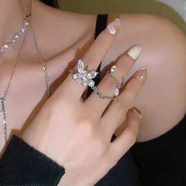 ins法式链条个性蝴蝶开口戒指女潮小众设计高级感网红冷淡风时尚