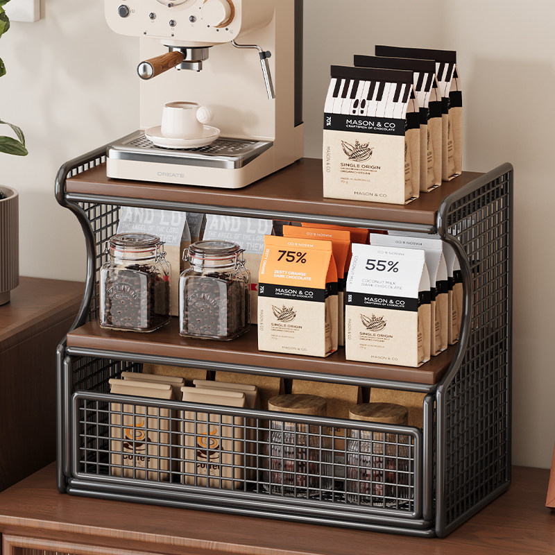 Living Room Water Cup and Snack Multifunctional Layered Storage Rack Kitchen Coffee Machine Drawer-Type Storage Rack Desktop Storage Rack